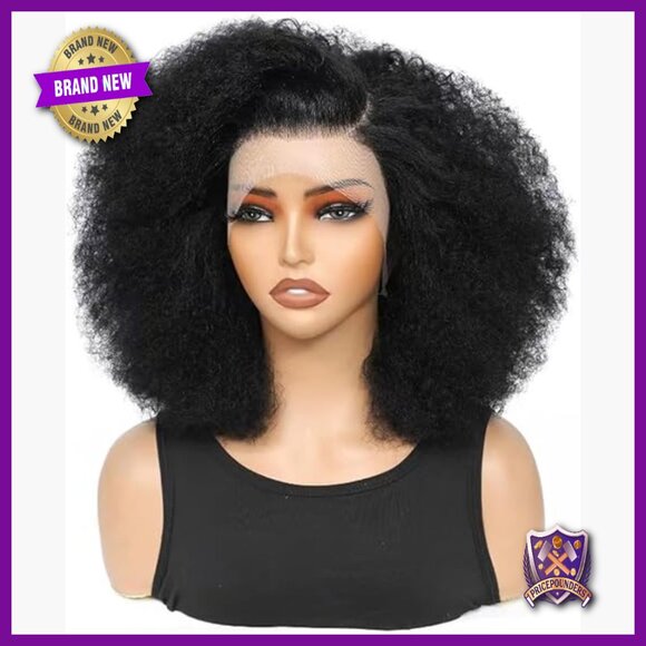 13x4 Lace Front Wig 18 Inch Human Hair Blended Afro Kinky Curly main image 5